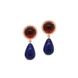 Cabochon Garnet & Lapis Briolette Drop Earrings