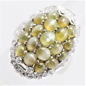 Cats Eye Chrysoberyl Cluster Diamond Platinum Cocktail Ring