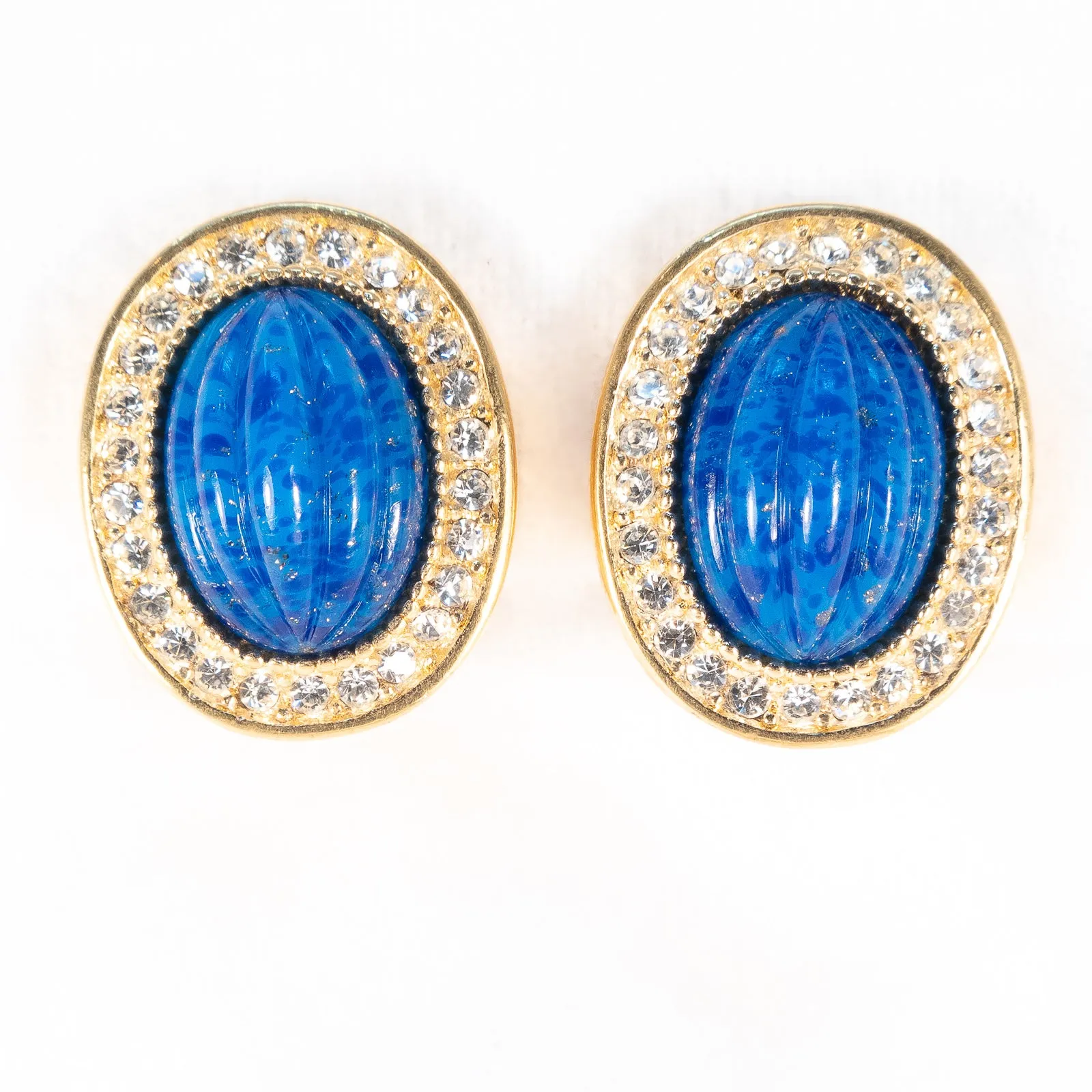 Christian Dior Faux Lapis and Rhinestone Earring