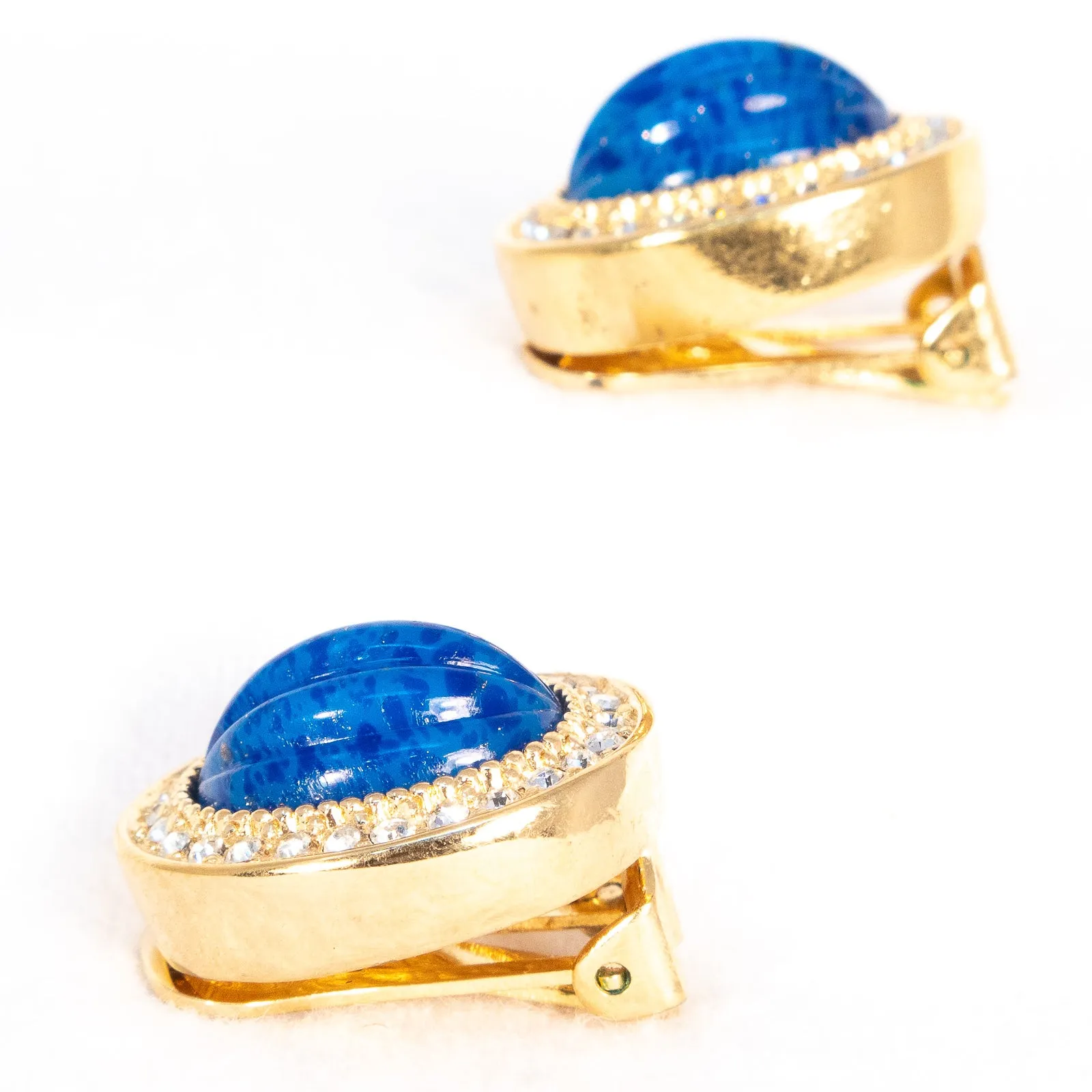 Christian Dior Faux Lapis and Rhinestone Earring