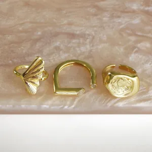 Chunky Leafy Gold Ring Stac