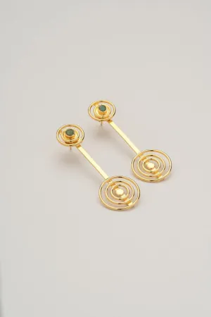 Circles of light Bronze & 24k gold plated and colombian emerald 2 in 1 earrings