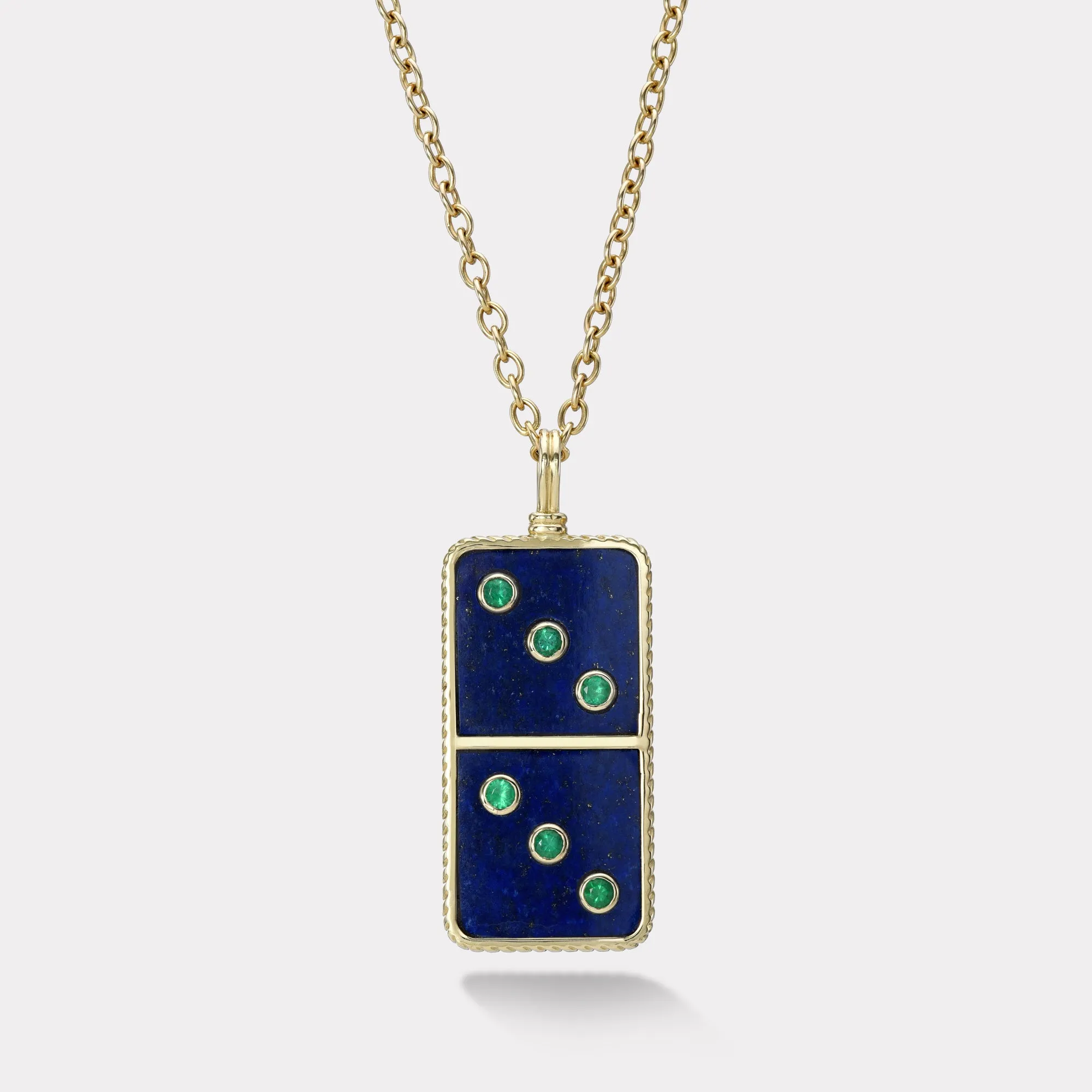 Classic Domino Necklace with Semiprecious Stone Inlay- Lapis and Emerald