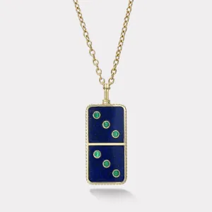 Classic Domino Necklace with Semiprecious Stone Inlay- Lapis and Emerald