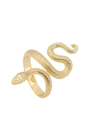 Coiled Cobra Snake Cocktail Ring Gold