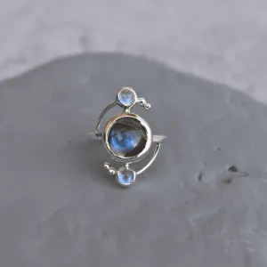 Cosmic Duet - Moonstone & Labradorite Ring
