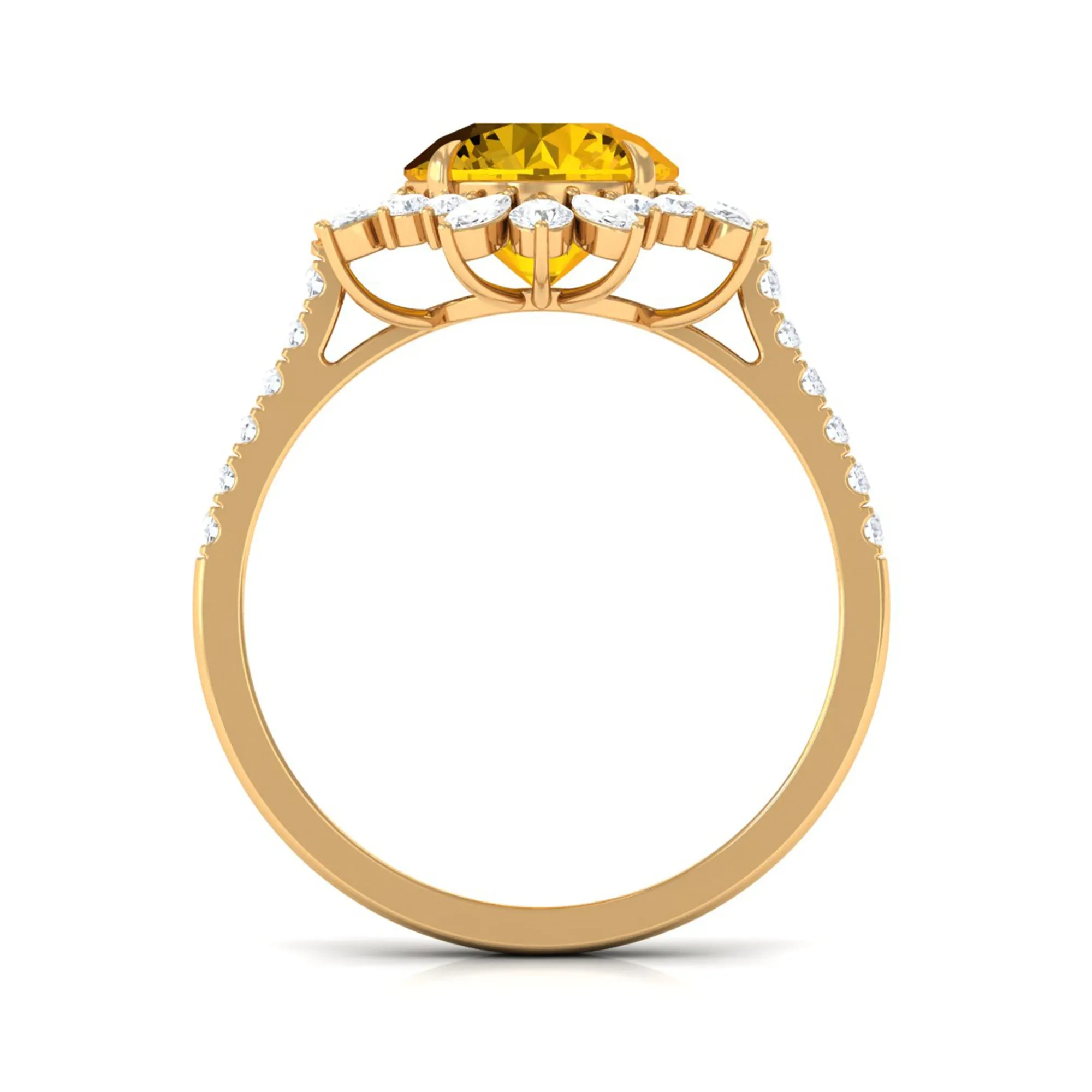 Created Yellow Sapphire Floral Engagement Ring with Moissanite