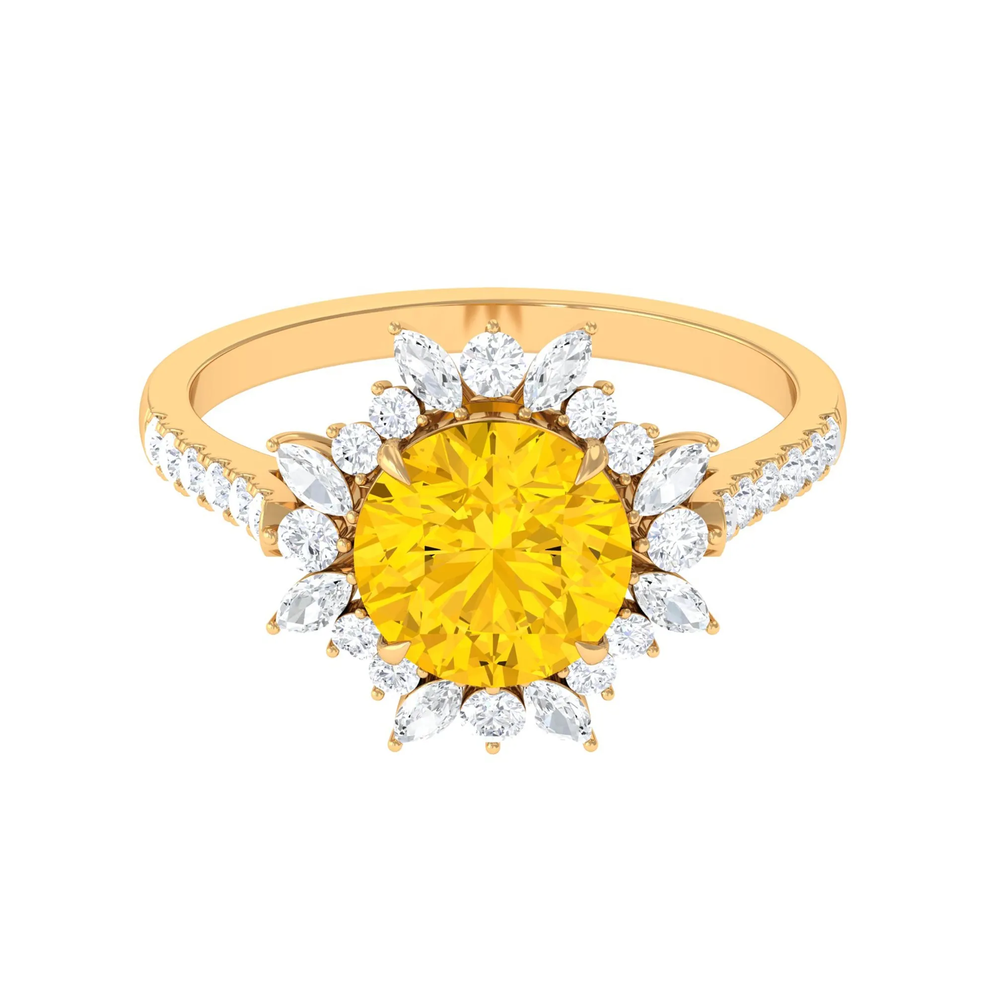 Created Yellow Sapphire Floral Engagement Ring with Moissanite