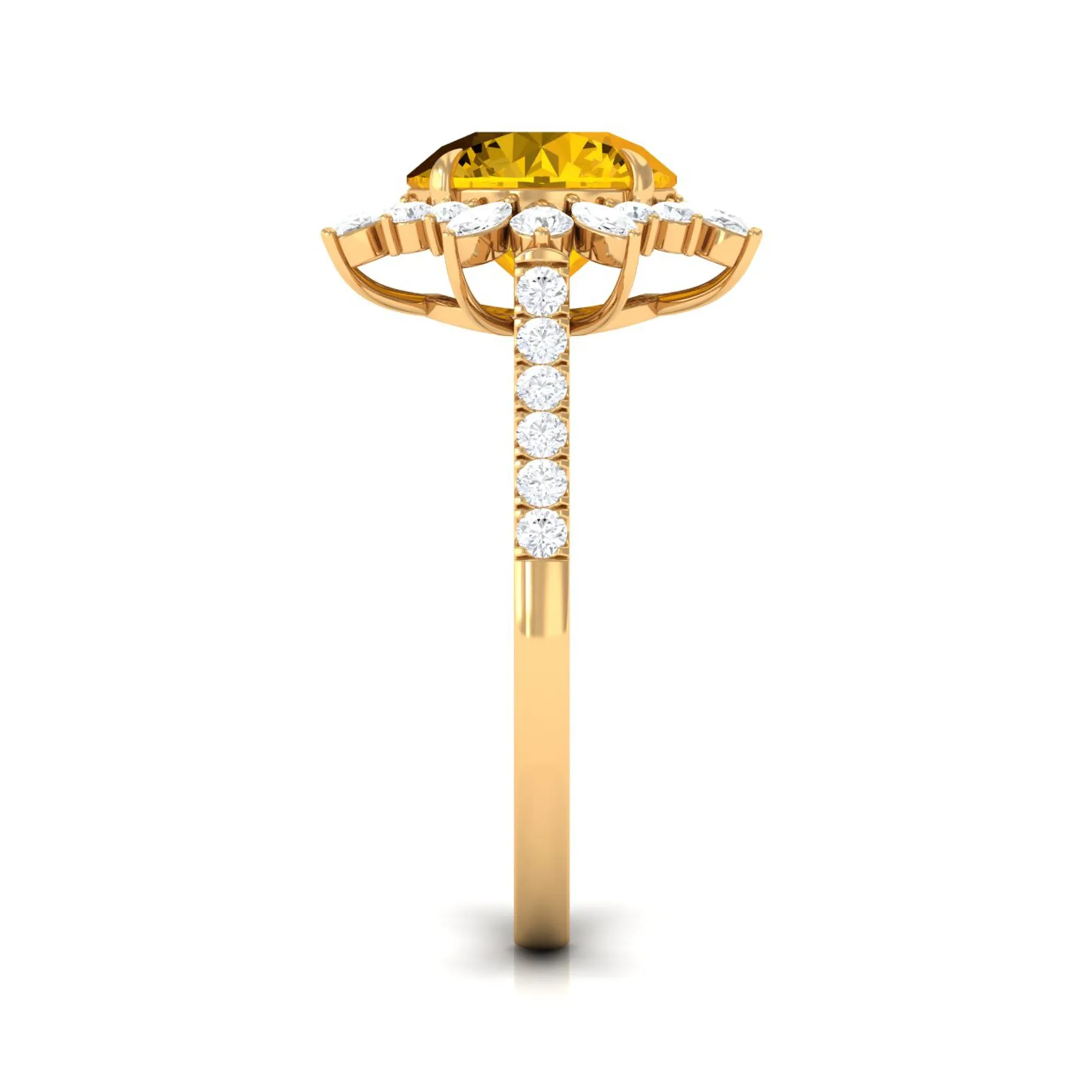 Created Yellow Sapphire Floral Engagement Ring with Moissanite