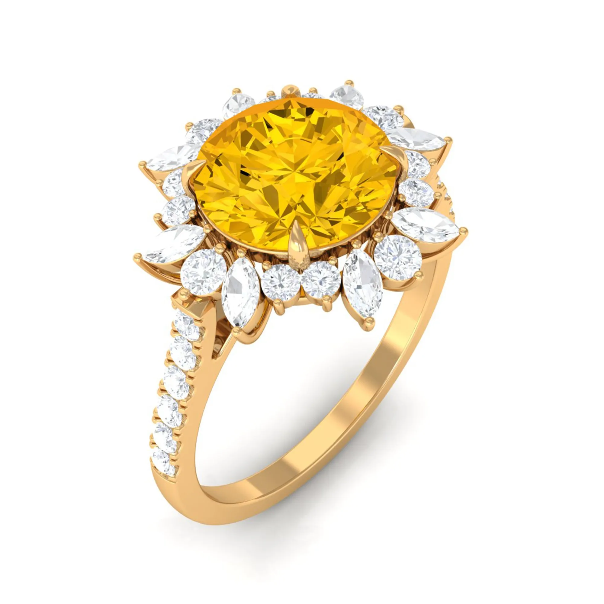Created Yellow Sapphire Floral Engagement Ring with Moissanite