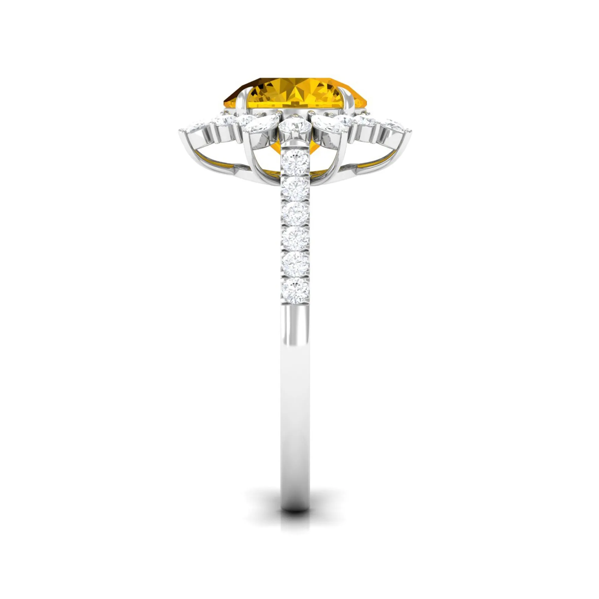 Created Yellow Sapphire Floral Engagement Ring with Moissanite