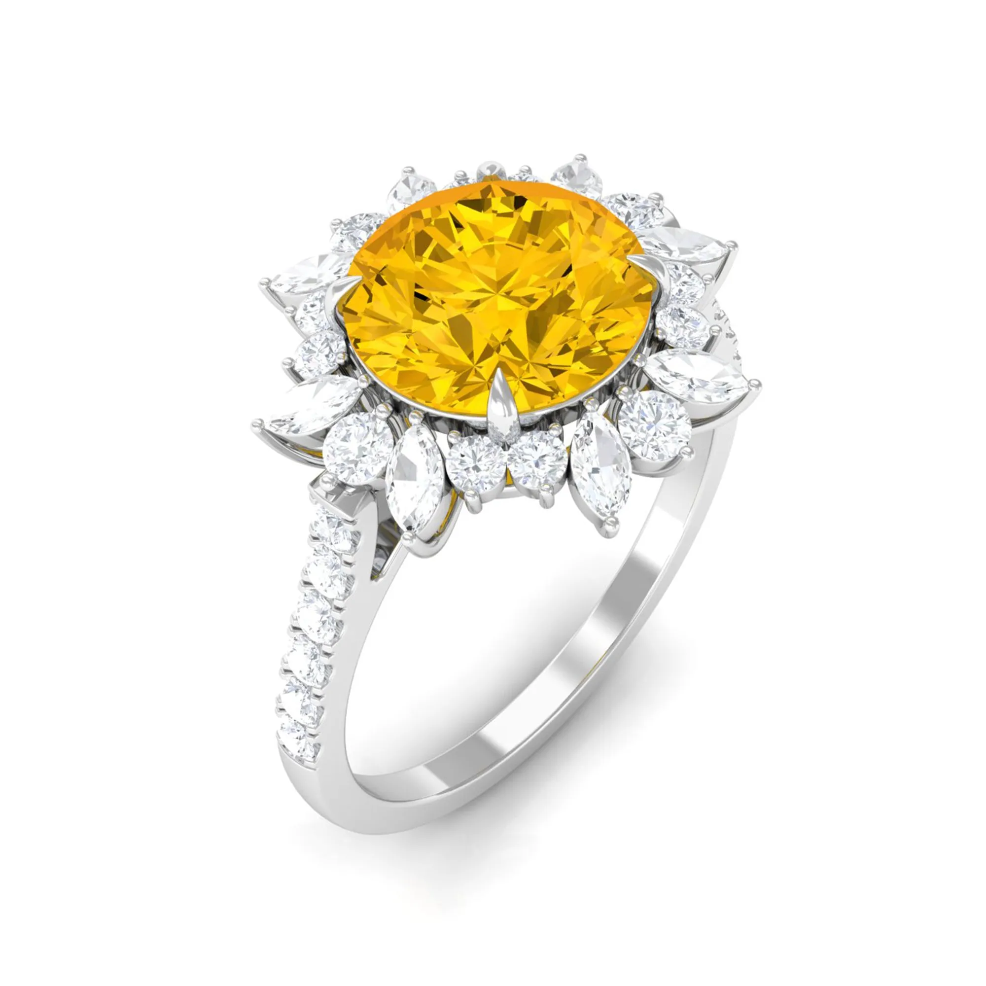 Created Yellow Sapphire Floral Engagement Ring with Moissanite
