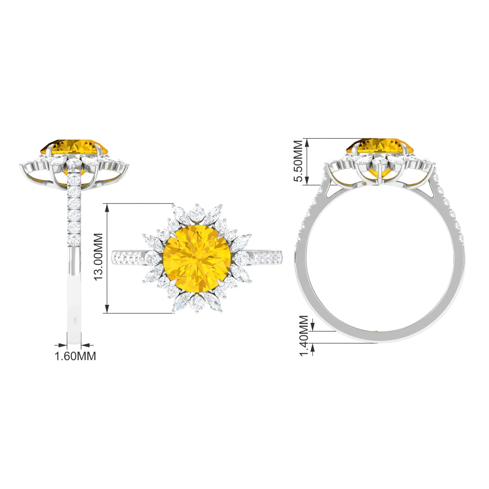 Created Yellow Sapphire Floral Engagement Ring with Moissanite
