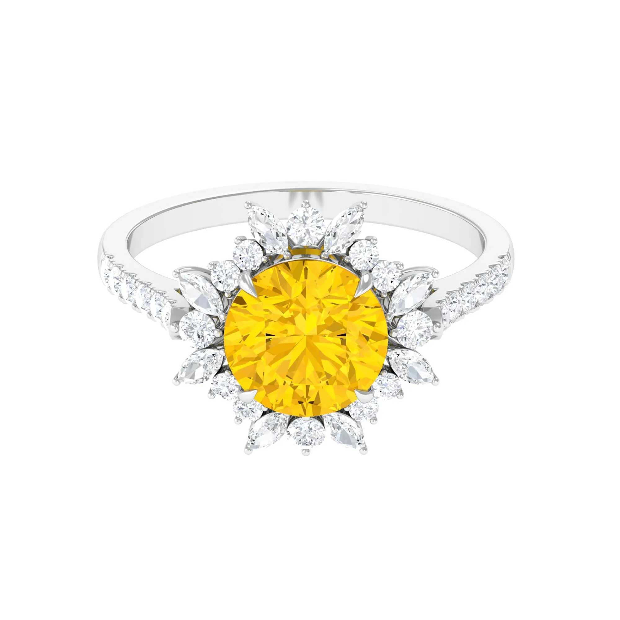 Created Yellow Sapphire Floral Engagement Ring with Moissanite