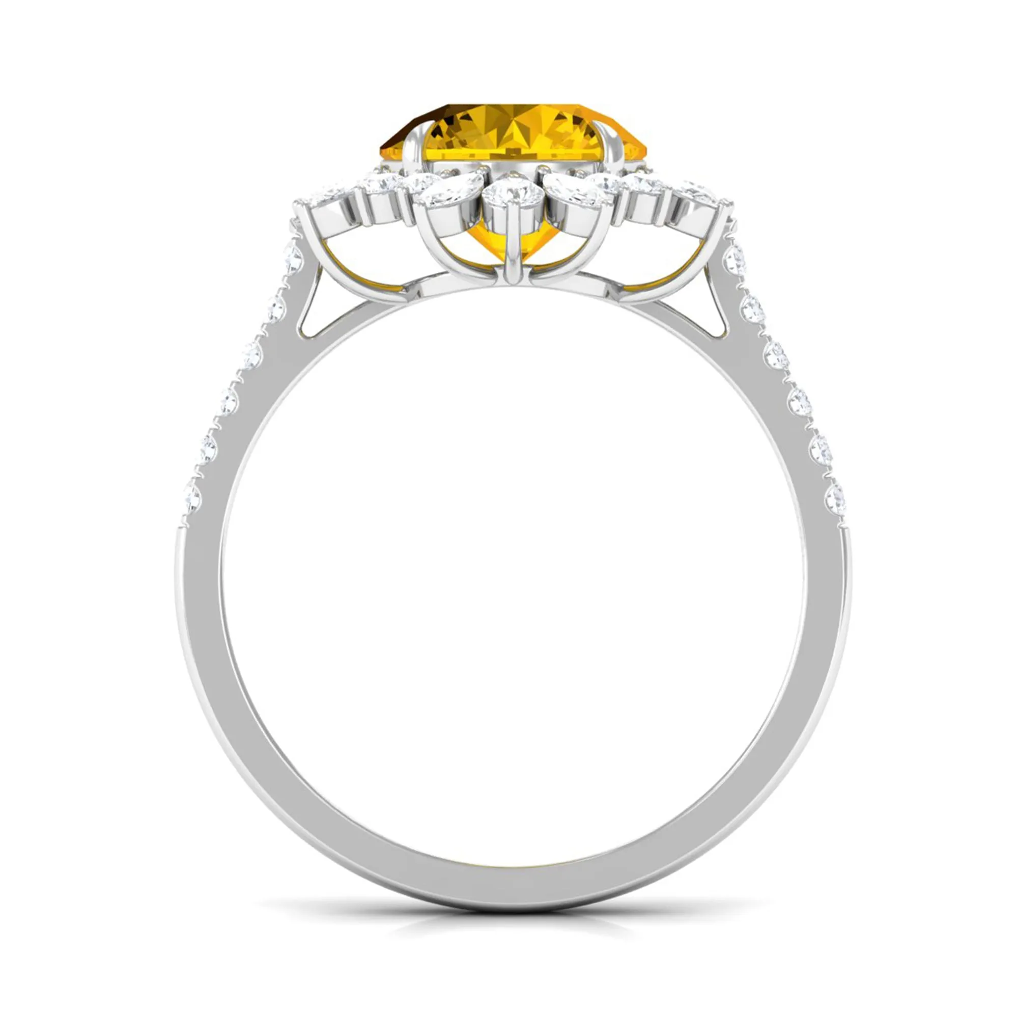 Created Yellow Sapphire Floral Engagement Ring with Moissanite