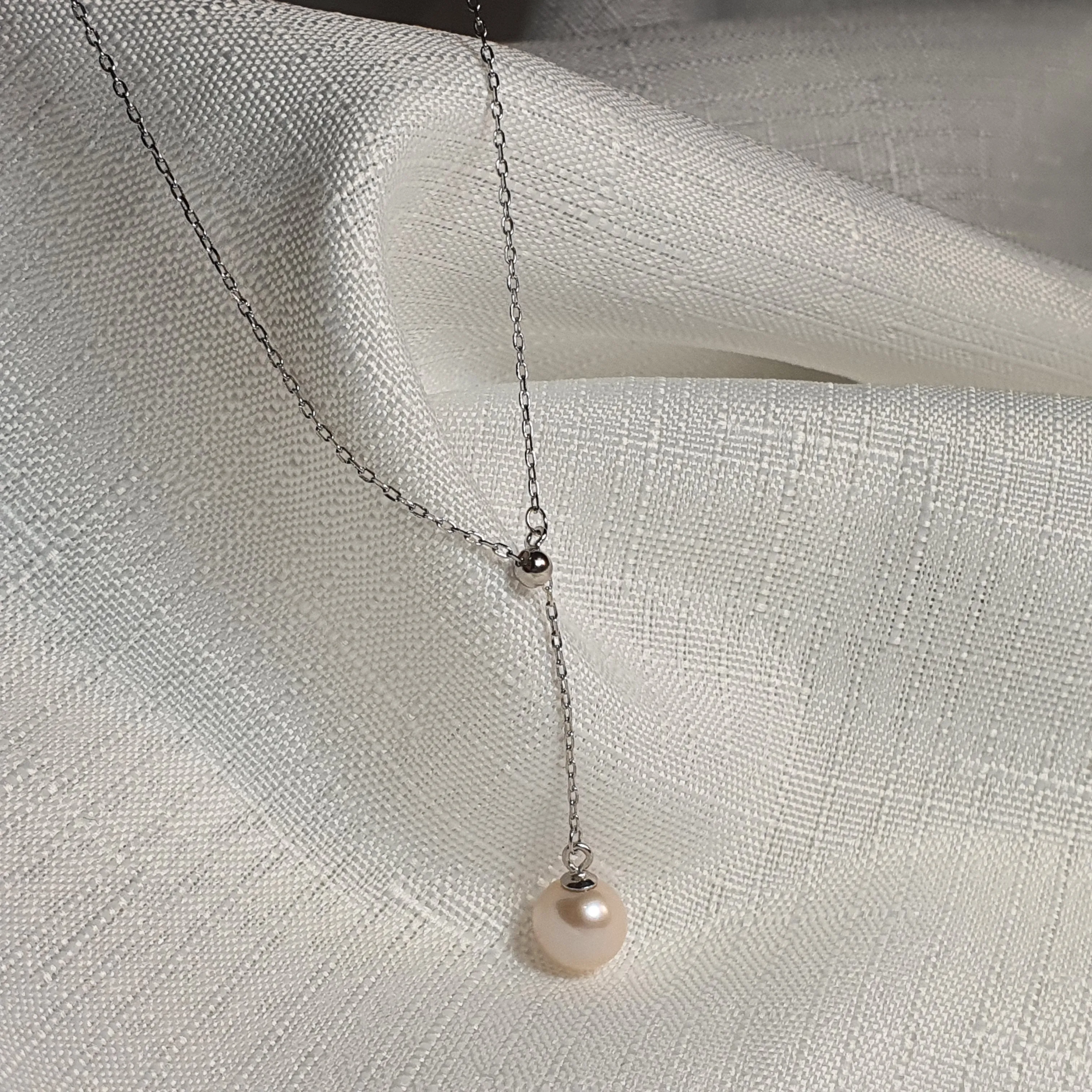 Cultured Freshwater Pearl Slider Necklace , Sterling Silver