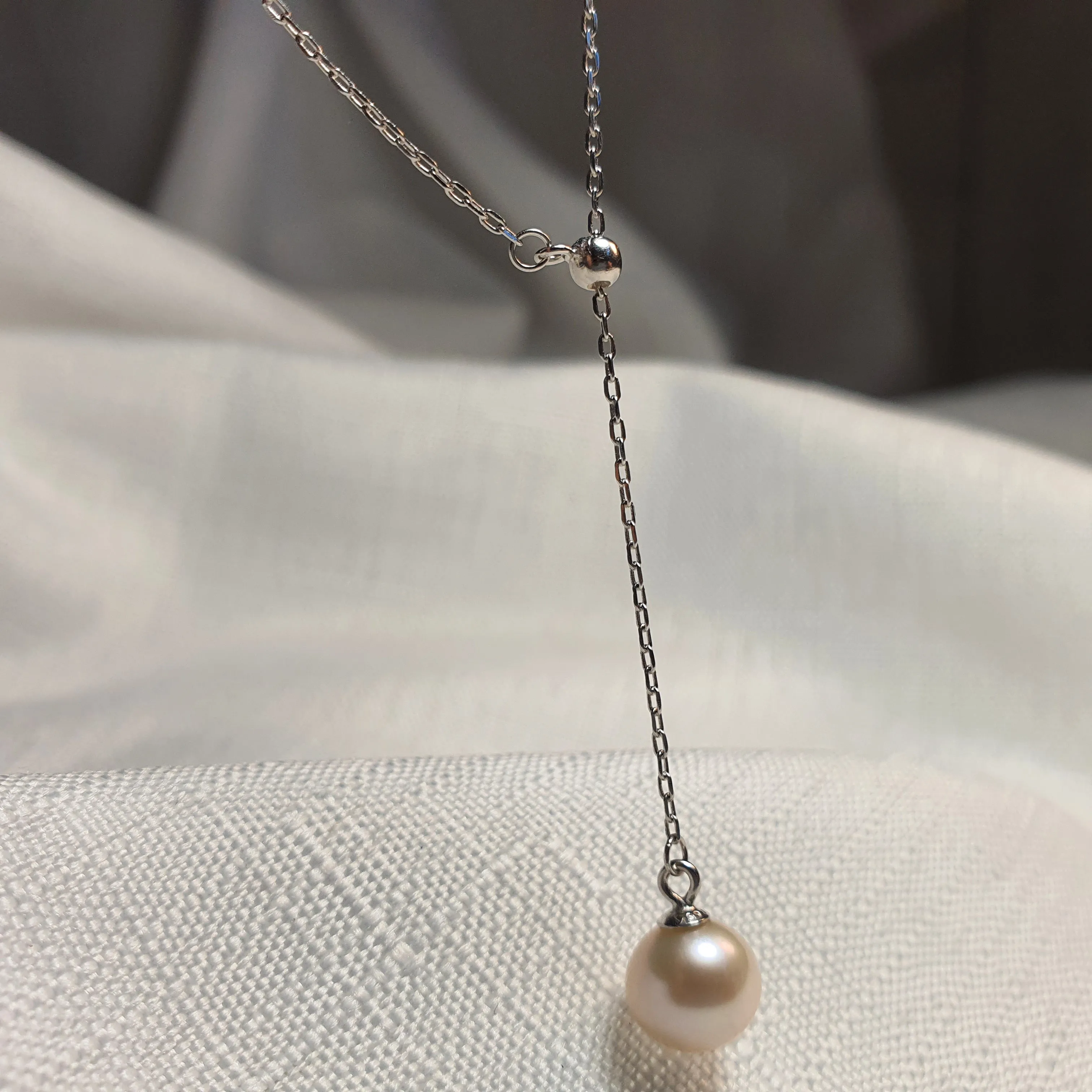 Cultured Freshwater Pearl Slider Necklace , Sterling Silver