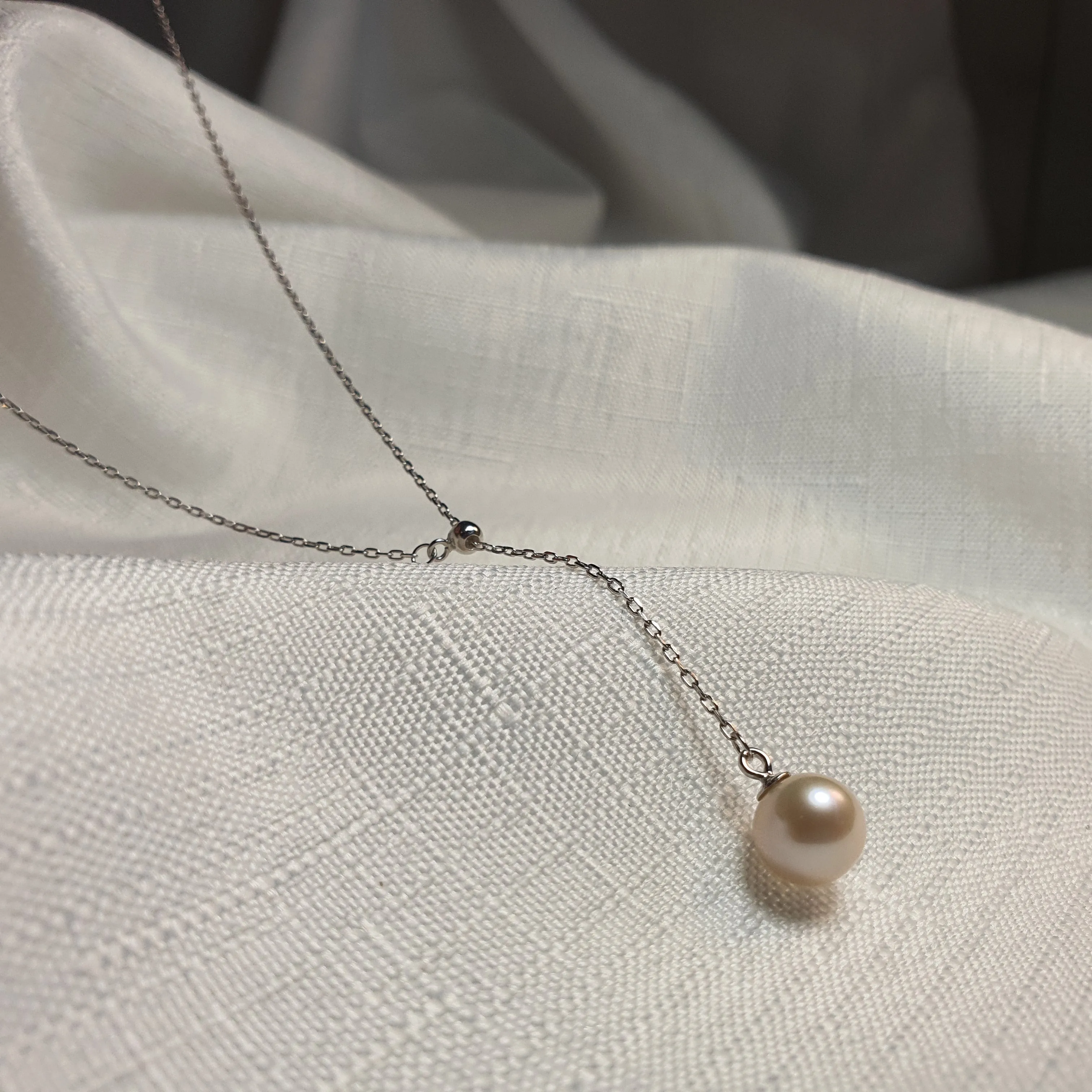 Cultured Freshwater Pearl Slider Necklace , Sterling Silver