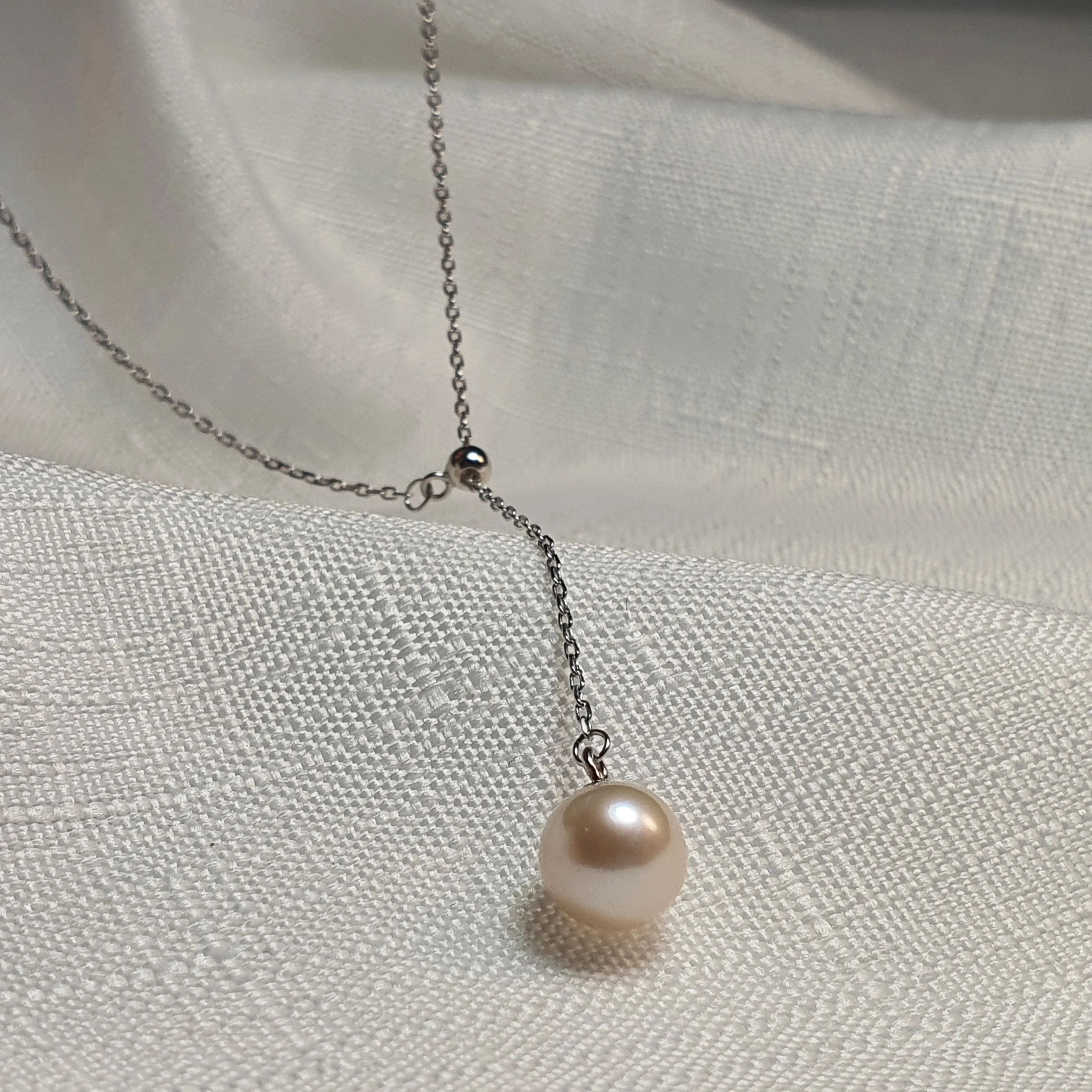 Cultured Freshwater Pearl Slider Necklace , Sterling Silver