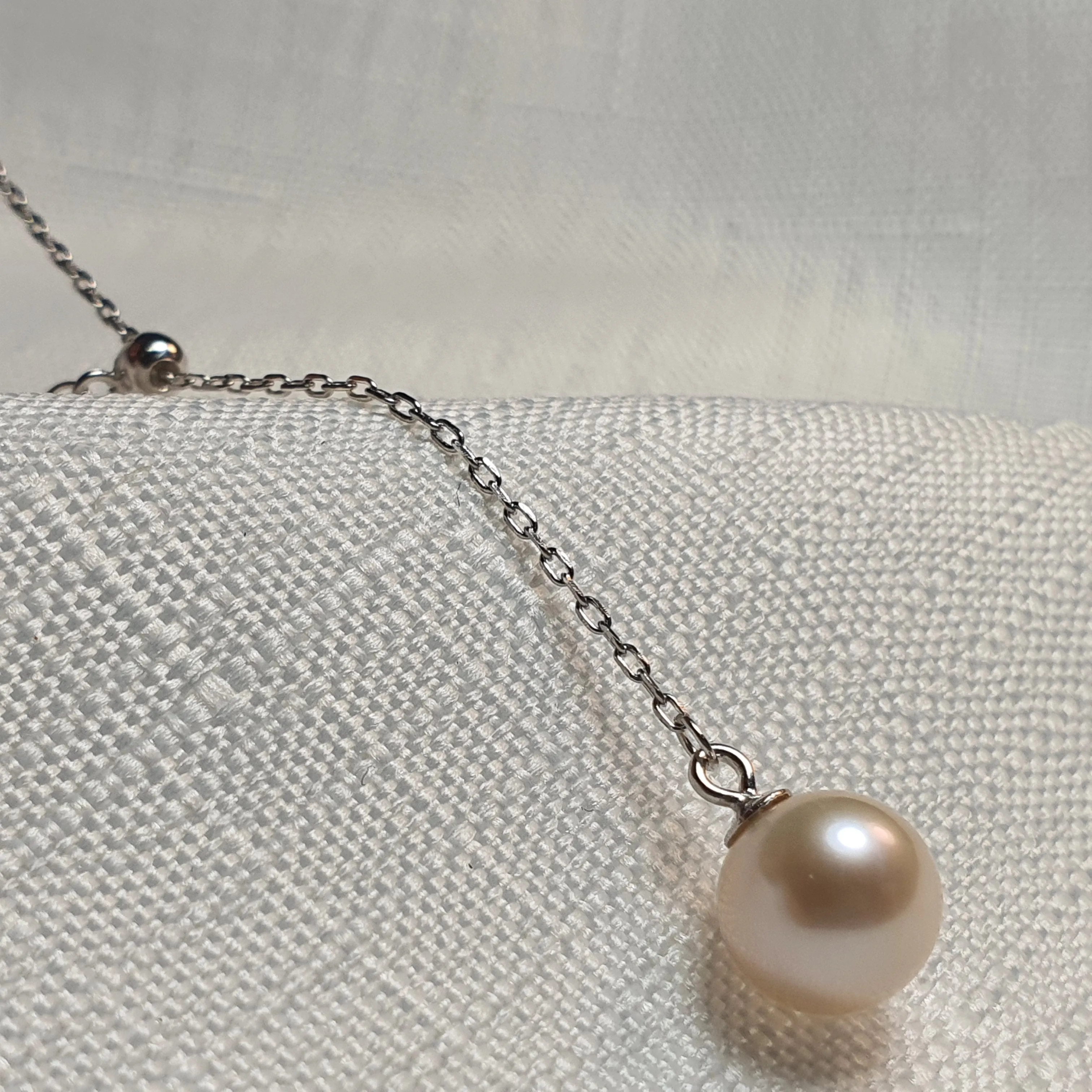 Cultured Freshwater Pearl Slider Necklace , Sterling Silver
