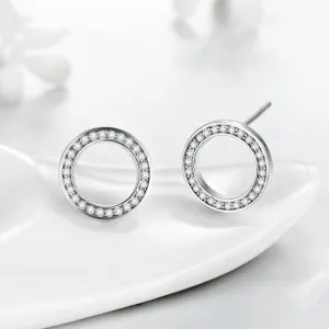 Dashing Round Zircon Sterling Silver Stud Earrings