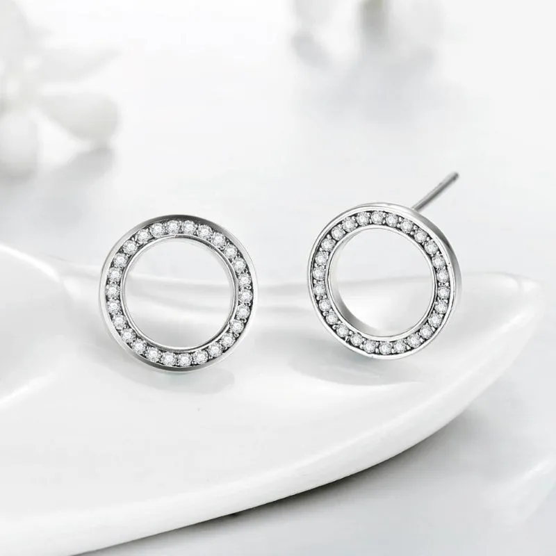 Dashing Round Zircon Sterling Silver Stud Earrings