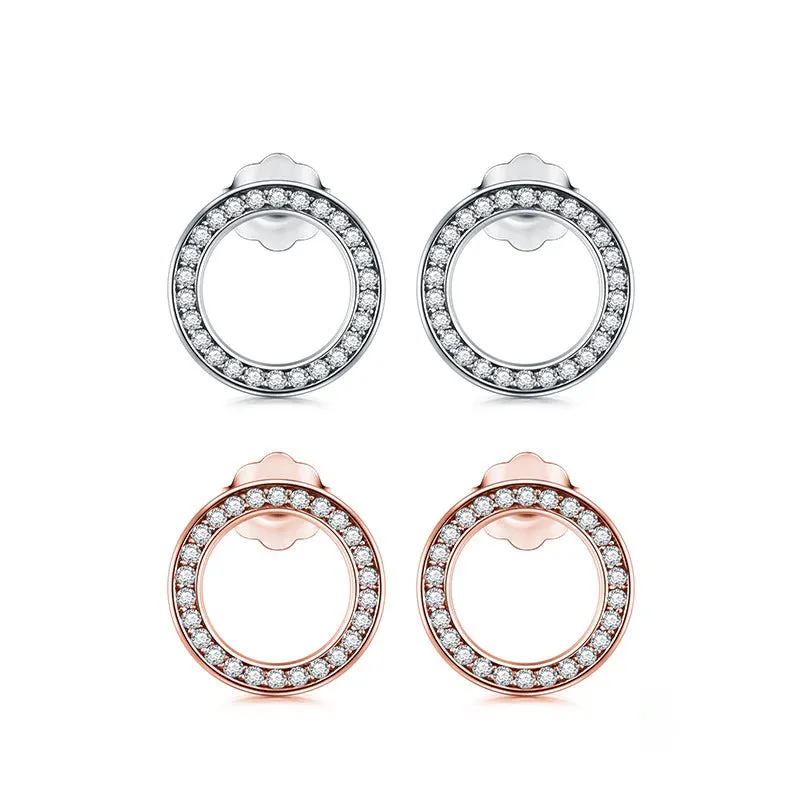 Dashing Round Zircon Sterling Silver Stud Earrings
