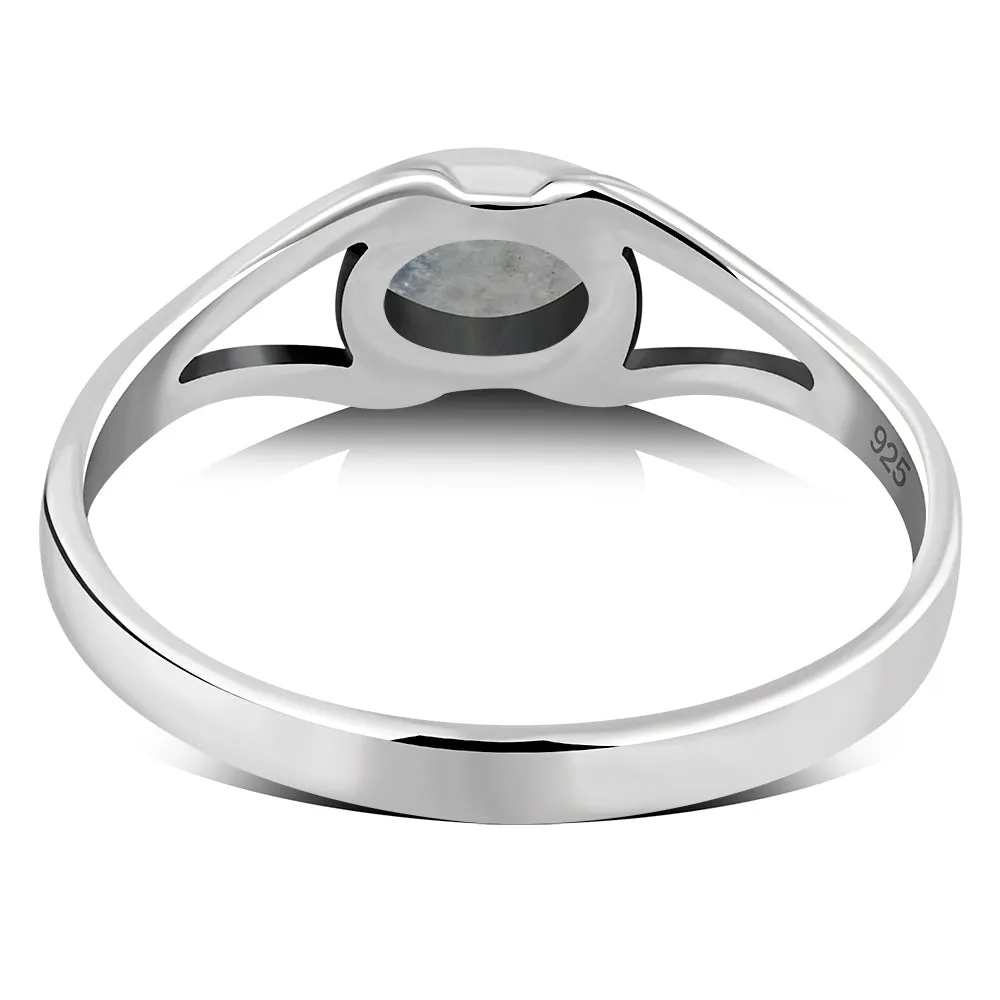 Delicate Rainbow Moonstone Sterling Silver Ring
