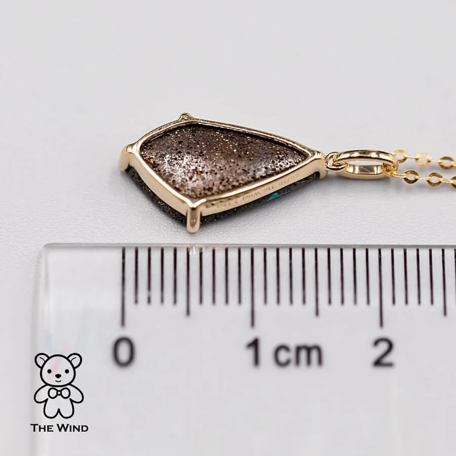 Diamond Shaped Australian Boulder Opal Pendant Necklace 18K Yellow Gold