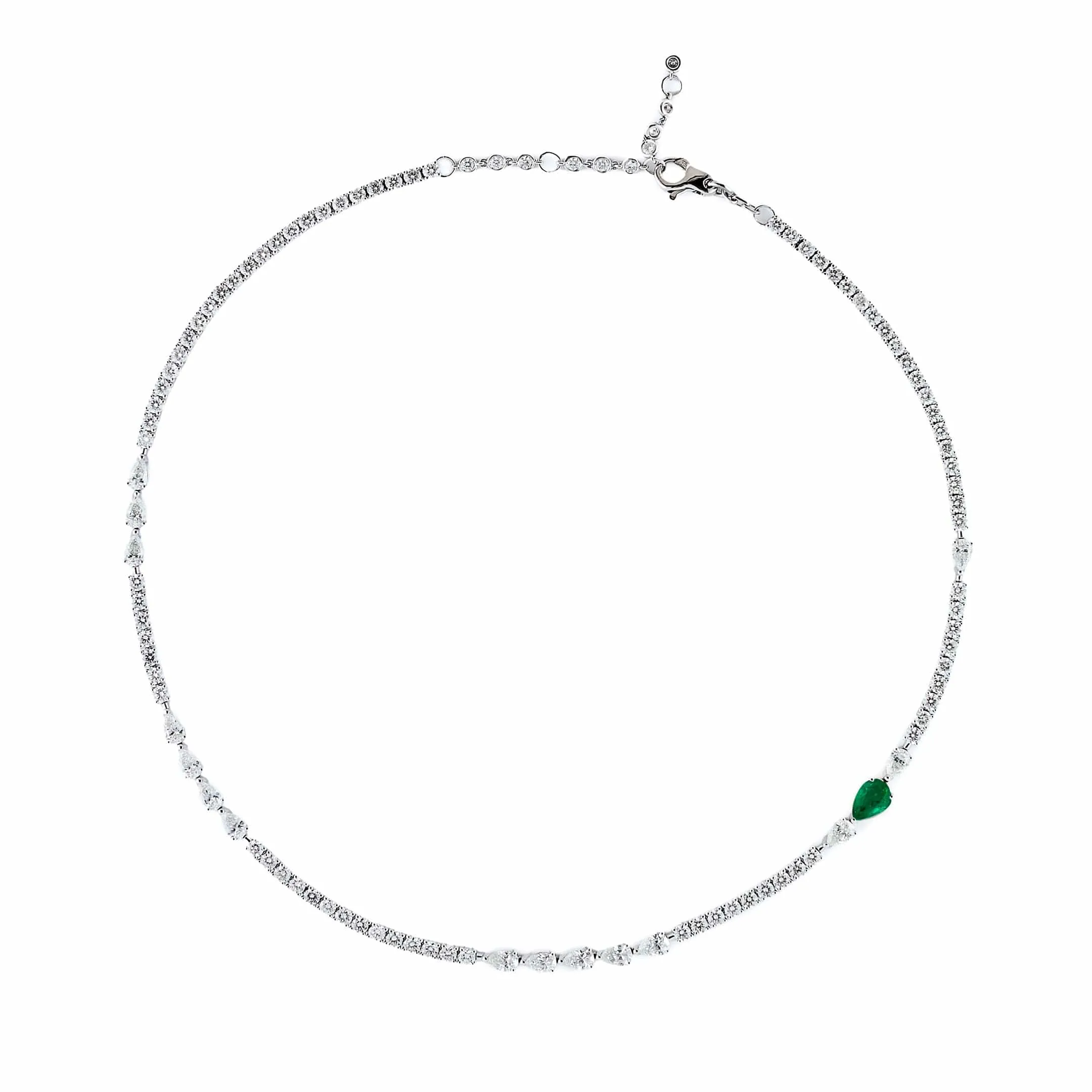 Diamond Tennis Necklace with Emerald Accent
