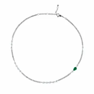 Diamond Tennis Necklace with Emerald Accent