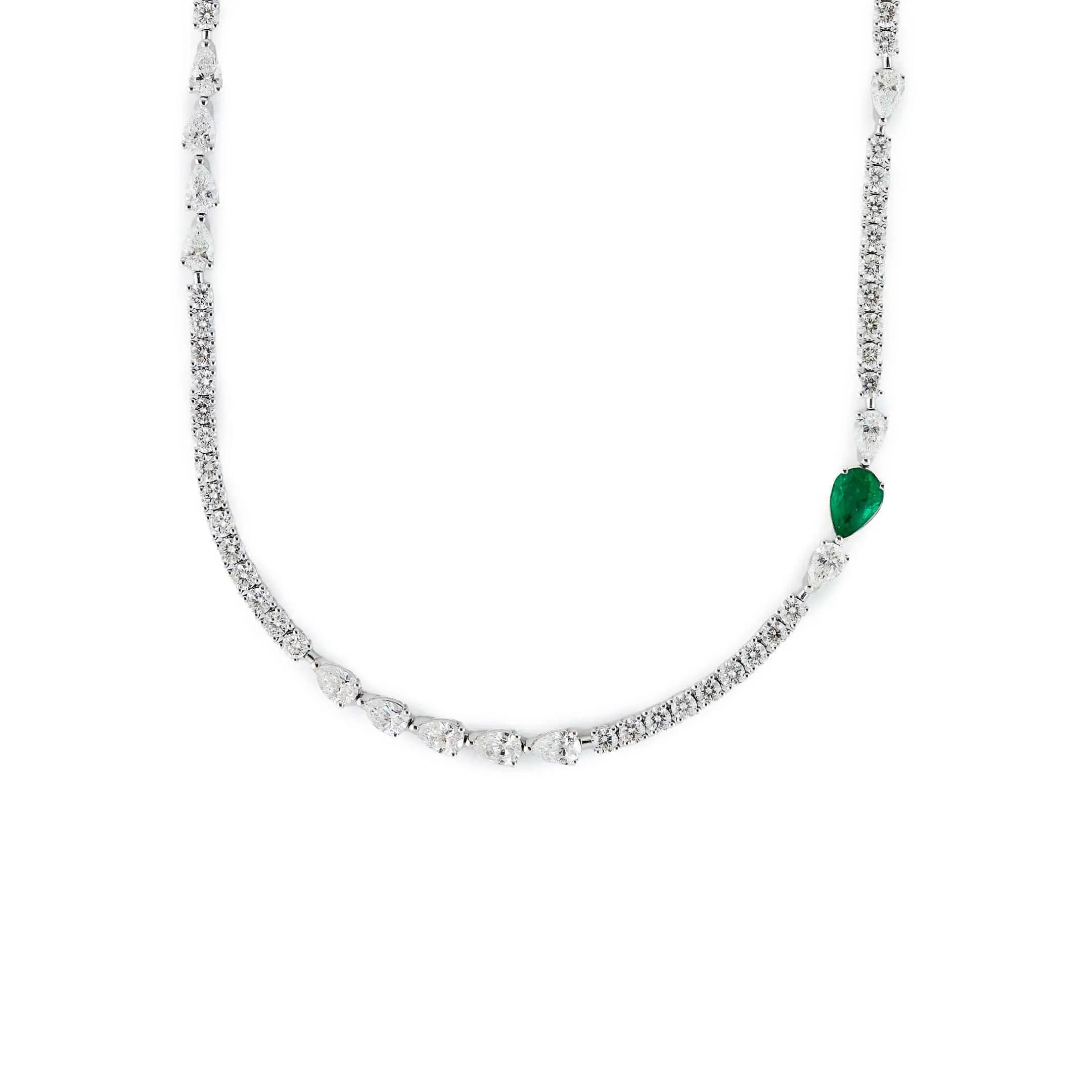 Diamond Tennis Necklace with Emerald Accent