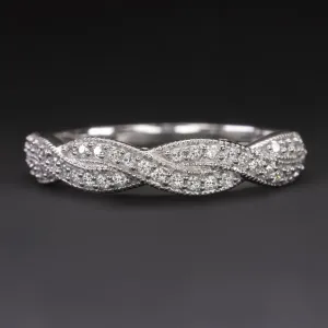 DIAMOND TWIST WEDDING BAND STACKING RING VINTAGE STYLE FILIGREE 14k WHITLE GOLD