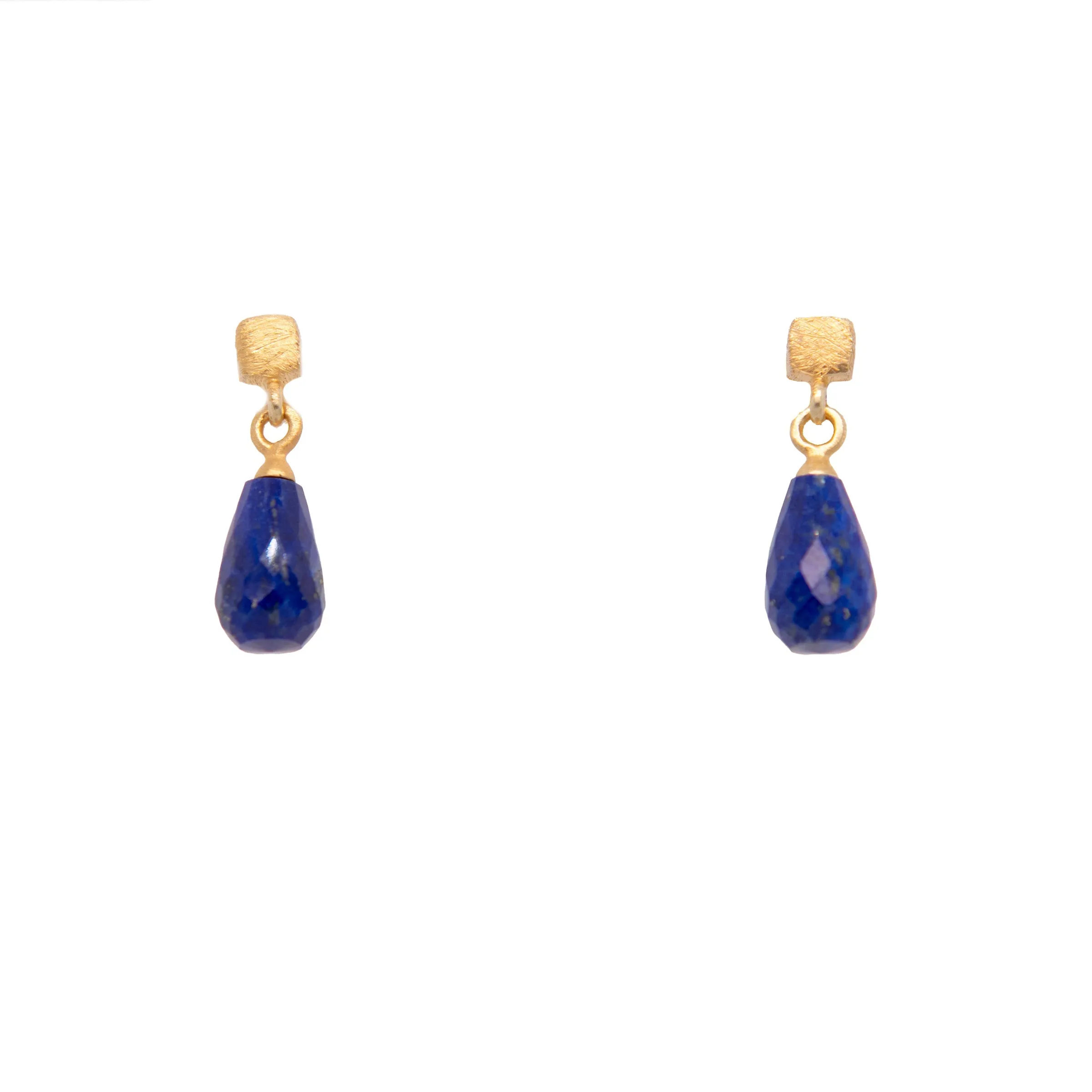 Drop Briolette Gem and Cube Post Earrings in 24K Fair Trade Gold Vermeil