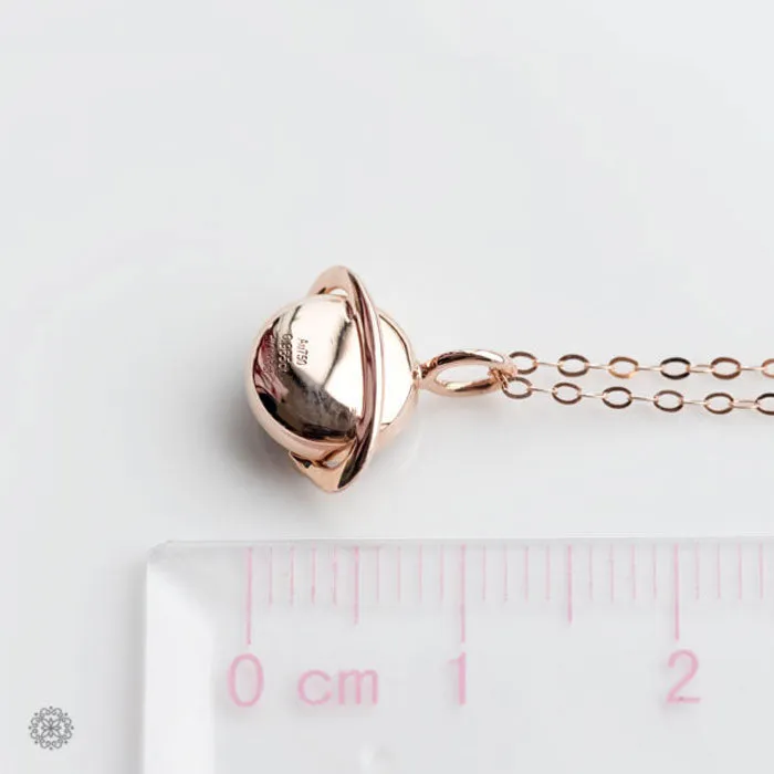 Earth Moon Design Doublet Opal & Diamond Pendant Necklace 18K Rose Gold