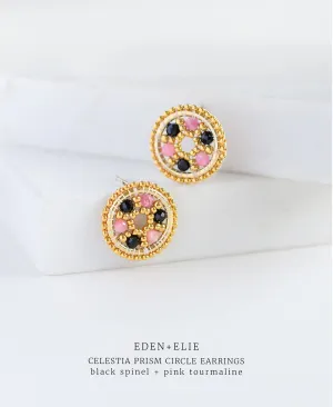 EDEN   ELIE Celestia Prism Circle Earrings - Black Spinel   Pink Tourmaline