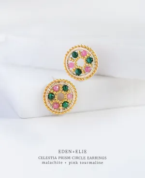 EDEN   ELIE Celestia Prism Circle Earrings - Malachite   Pink Tourmaline