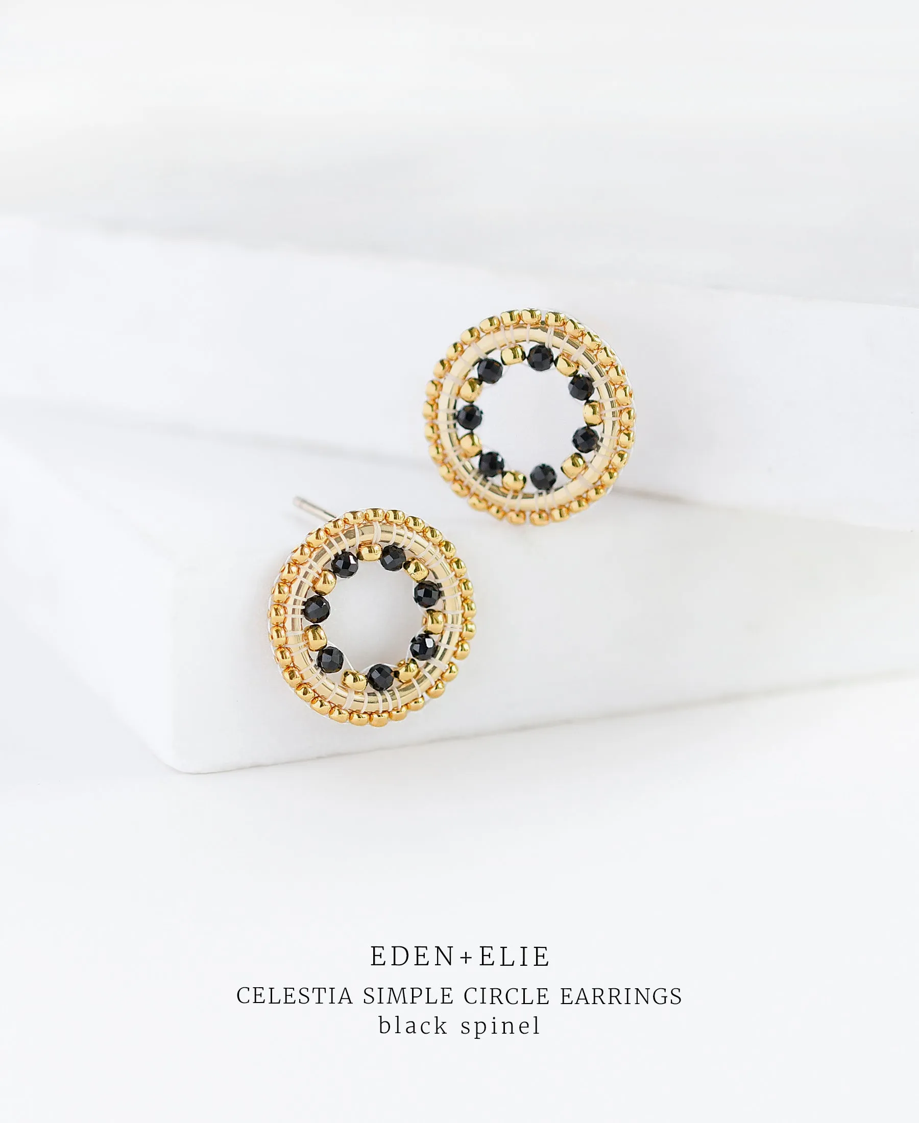 EDEN   ELIE Celestia Simple Circle Earrings - Black Spinel