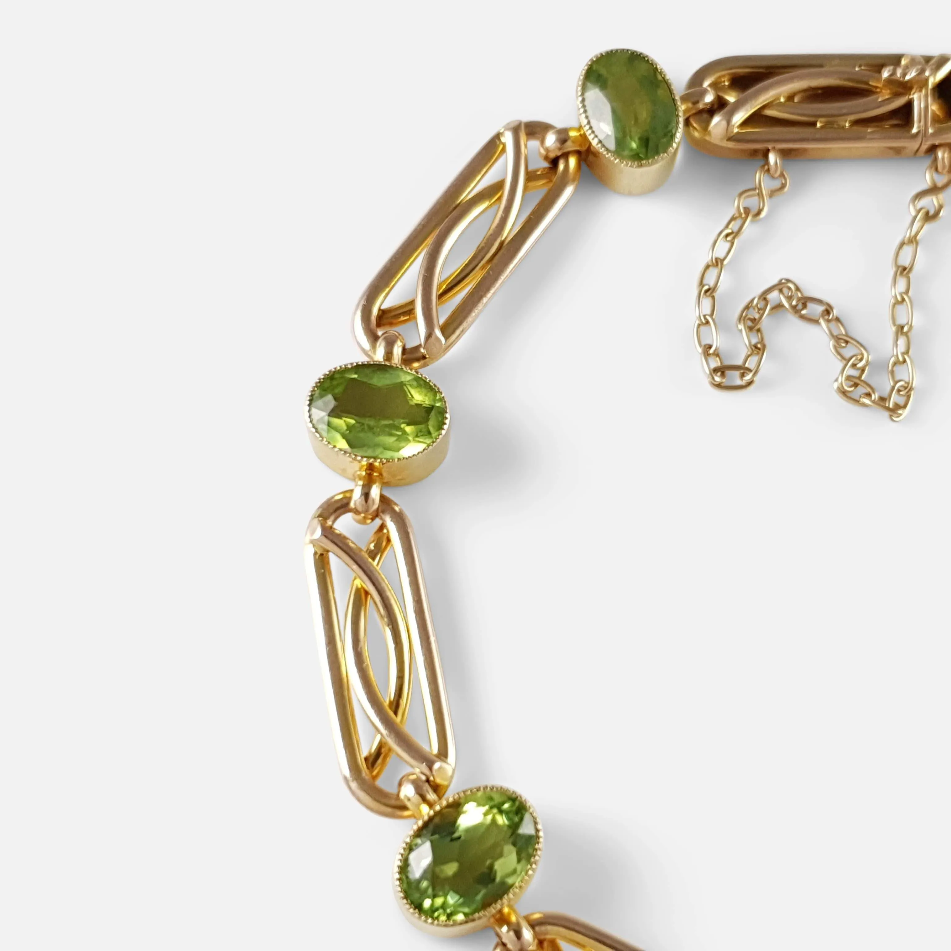 Edwardian 15ct Yellow Gold Peridot Link Bracelet