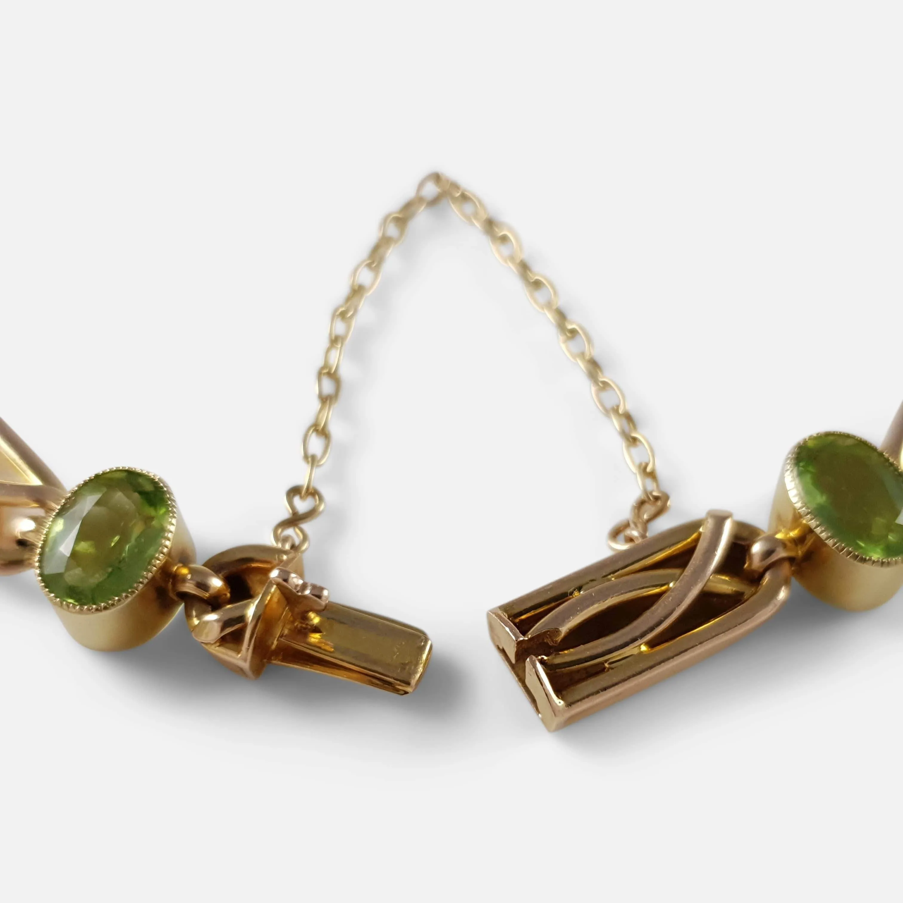 Edwardian 15ct Yellow Gold Peridot Link Bracelet