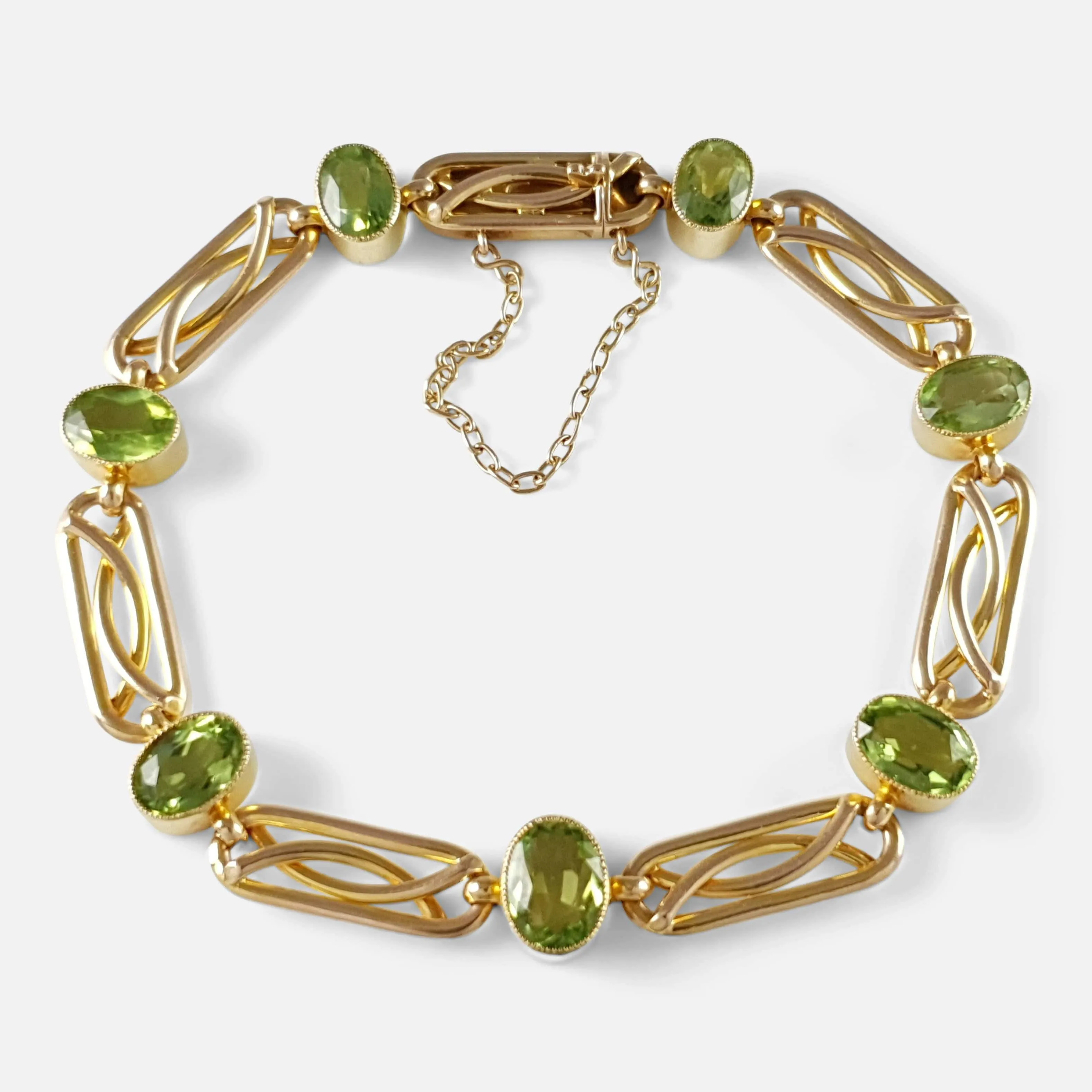 Edwardian 15ct Yellow Gold Peridot Link Bracelet