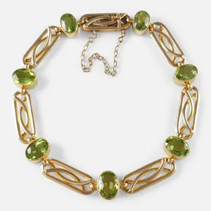 Edwardian 15ct Yellow Gold Peridot Link Bracelet