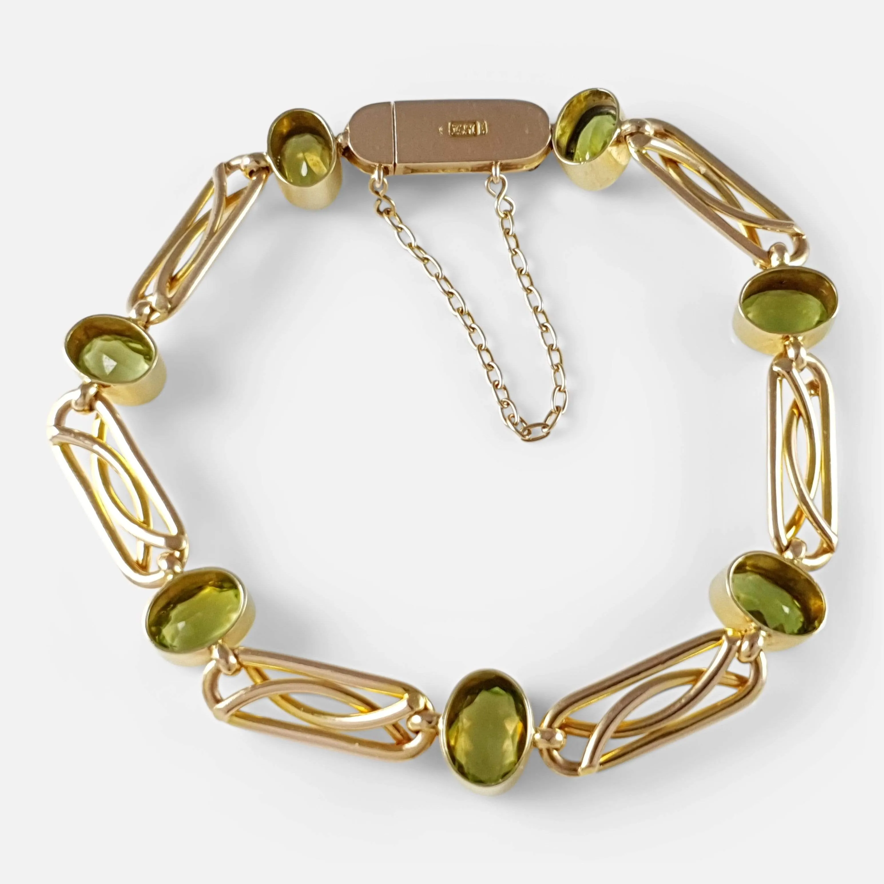 Edwardian 15ct Yellow Gold Peridot Link Bracelet