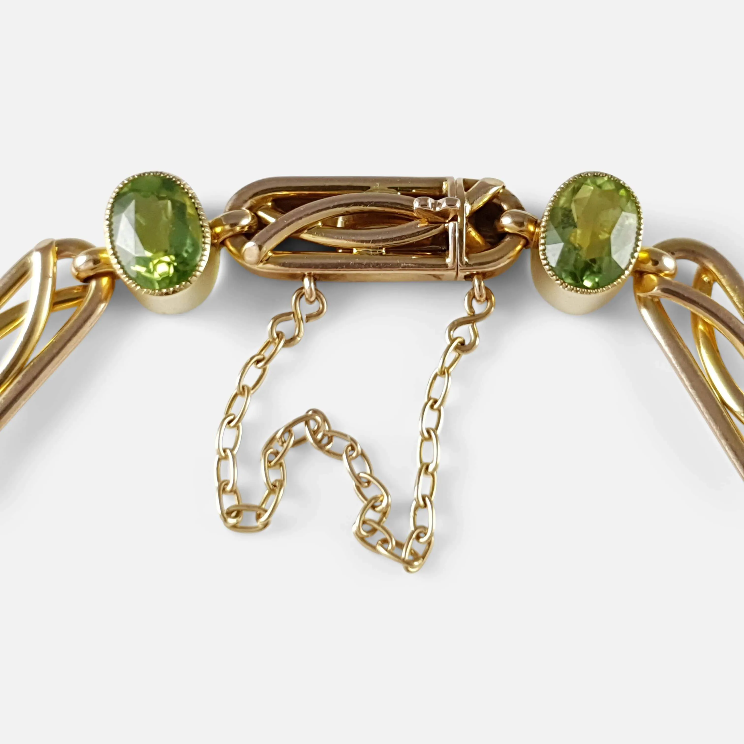 Edwardian 15ct Yellow Gold Peridot Link Bracelet