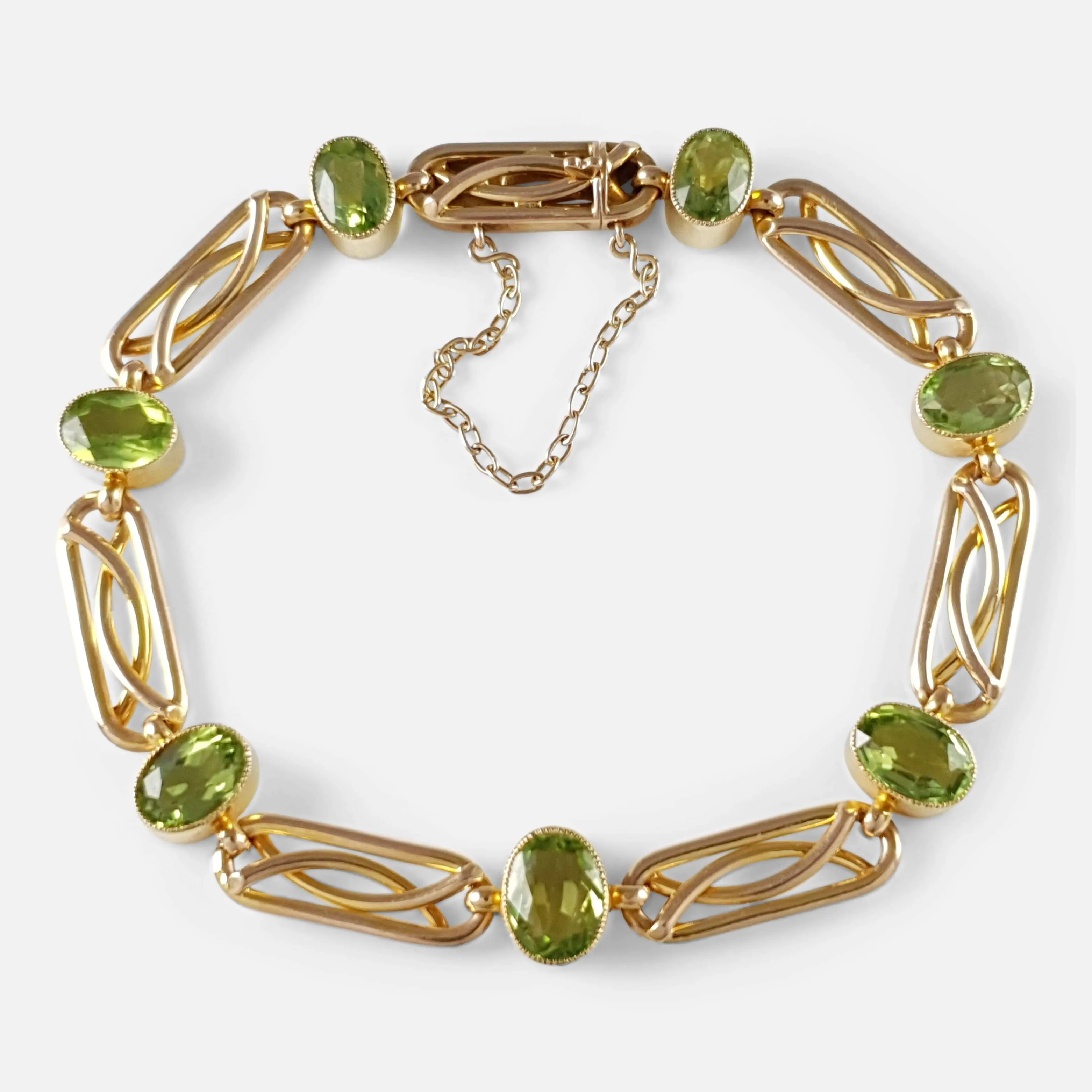 Edwardian 15ct Yellow Gold Peridot Link Bracelet