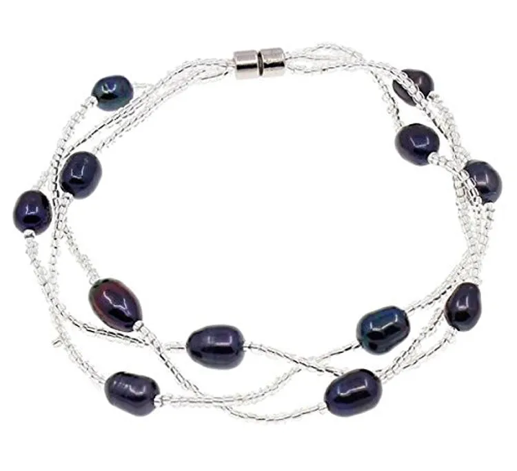 Elegant Freshwater Black Pearl Necklace Bracelet Earrings Jewellery Set