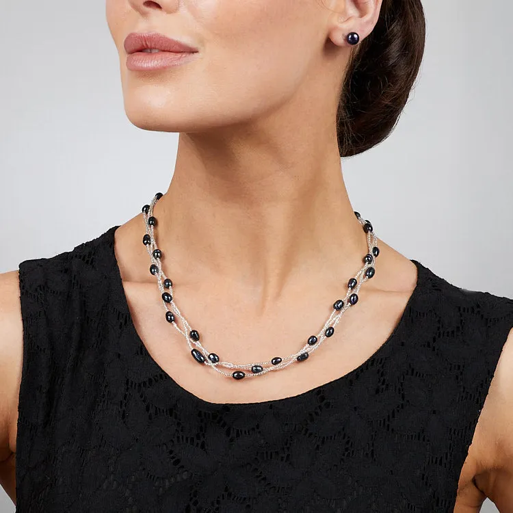 Elegant Freshwater Black Pearl Necklace Bracelet Earrings Jewellery Set