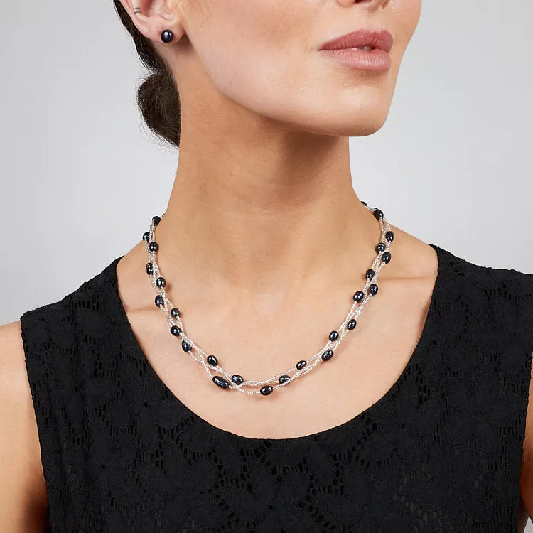 Elegant Freshwater Black Pearl Necklace Bracelet Earrings Jewellery Set