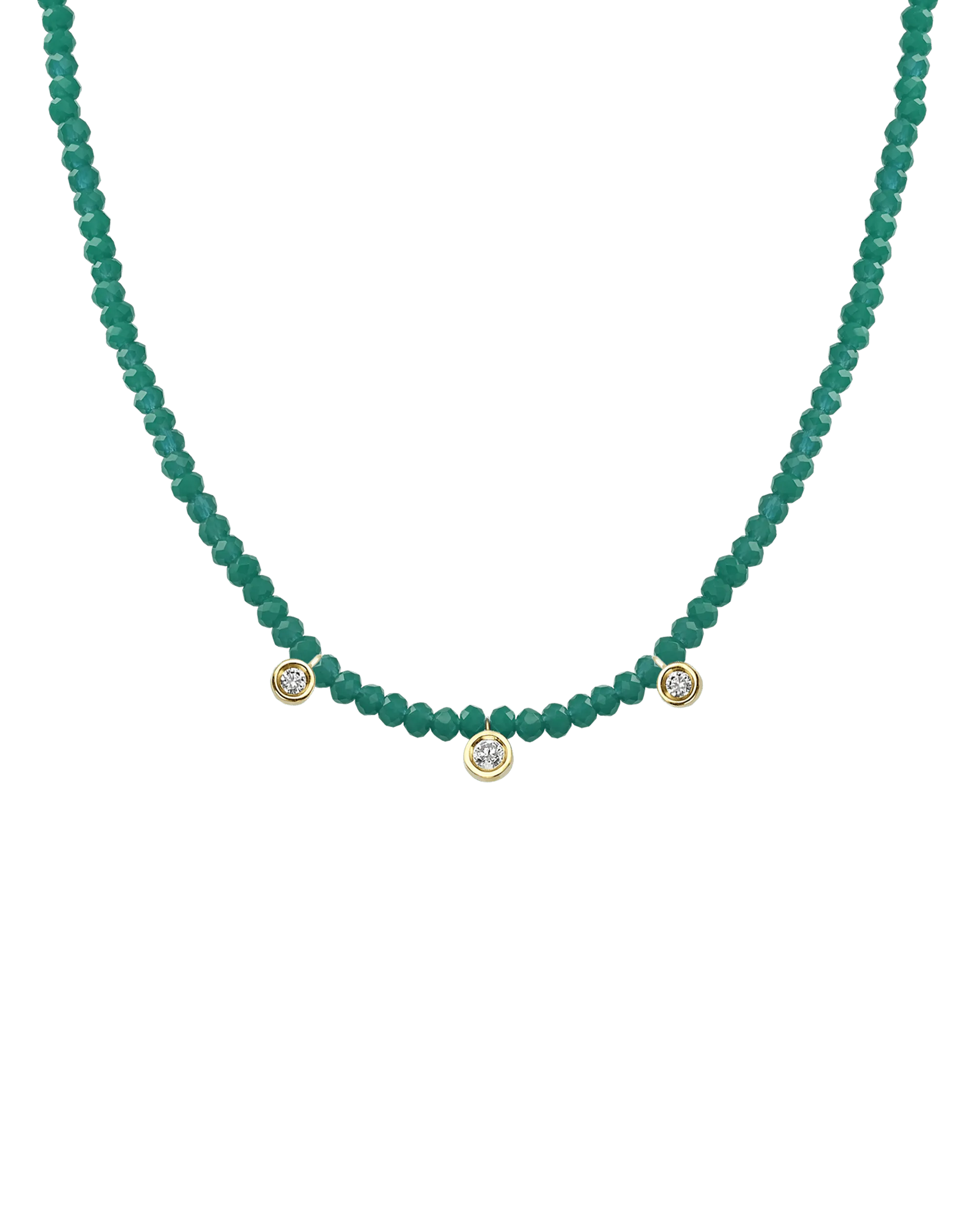 Emerald Gemstone & Three diamonds Necklace - 14K Rose Gold