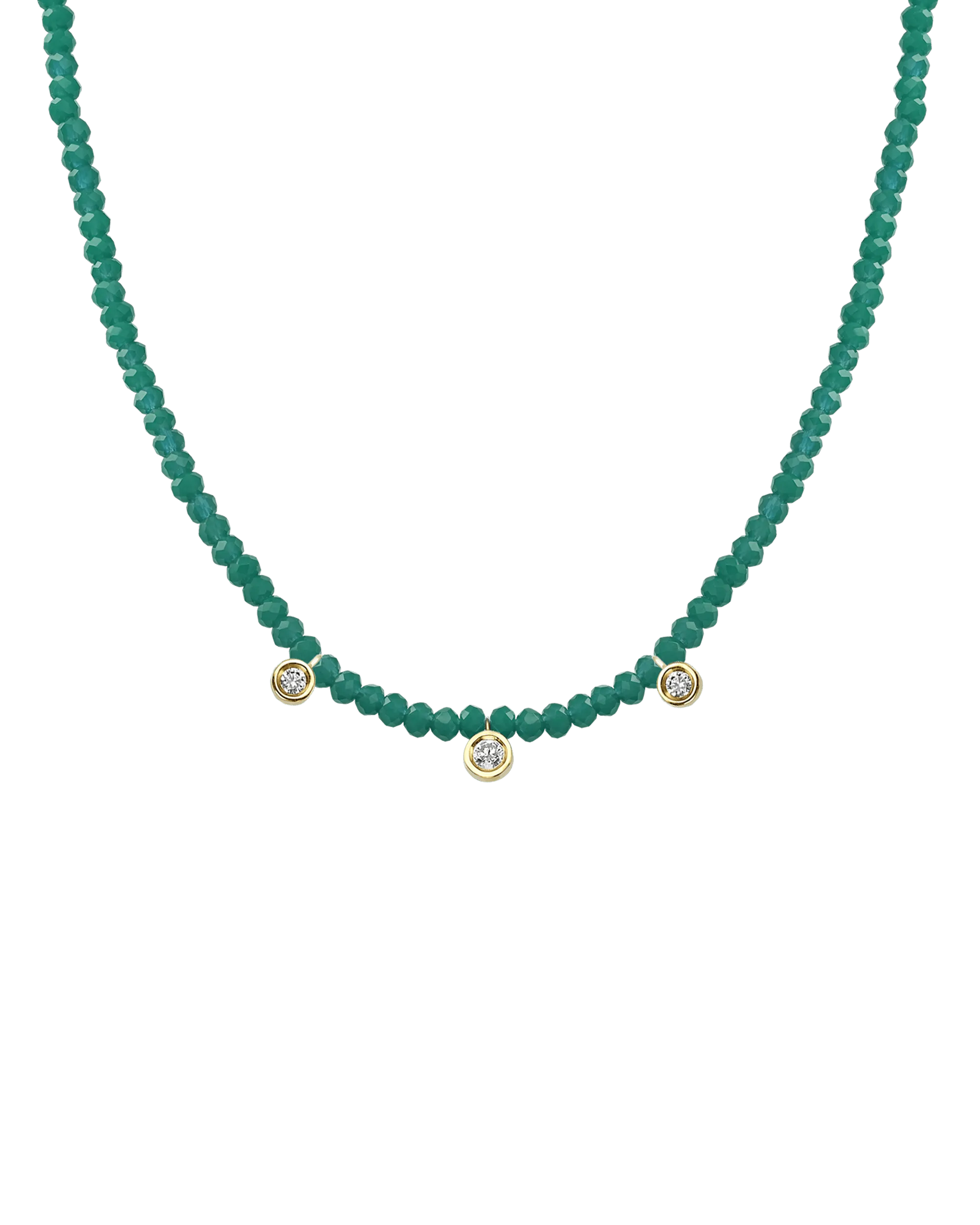 Emerald Gemstone & Three diamonds Necklace - 14K White Gold